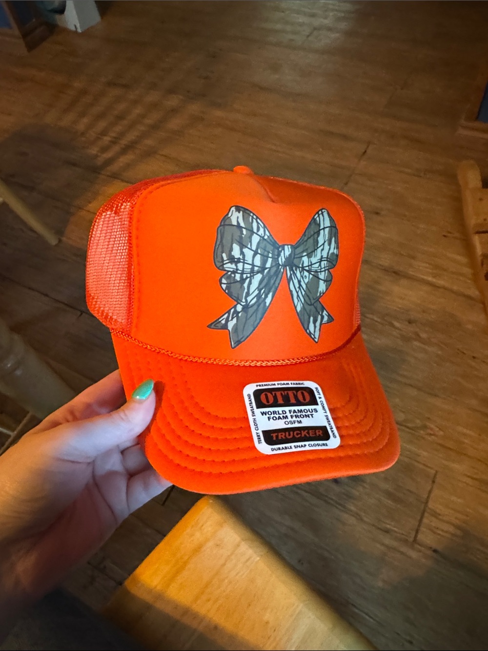 Orange Mesh Trucker Cap with Bow